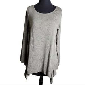 Belle by Kim Gravel sharkbite hem tunic top tan heather scoop neck size small